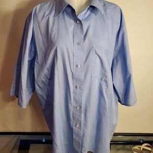 Foxcroft 18W Wrinkle Free Light Blue Button Down Shirt 3/4 Sleeve
